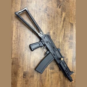 AGA 5.45K short-barrel custom AK in Armor Black with FX Silver distressed stock, built by Alpha Group Armory in Naples FL