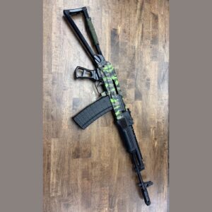 AK-101 Jinx custom AK rifle in tiger stripe and mutant green Cerakote, 5.56 NATO, built by Alpha Group Armory in Naples FL