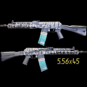 CM5.56 SF custom AK rifle in urban tiger stripe Cerakote, 5.56 NATO side folder, built by Alpha Group Armory in Naples FL