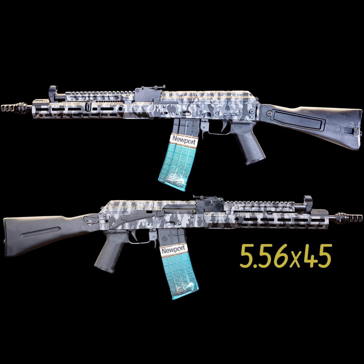 CM5.56 SF custom AK rifle in urban tiger stripe Cerakote, 5.56 NATO side folder, built by Alpha Group Armory in Naples FL